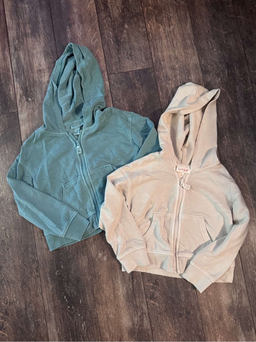 Cat & Jack Kids' Hooded Zip Sweatshirts - Teal and Cream